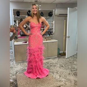 Jovani hot pink sweetheart neckline prom dress